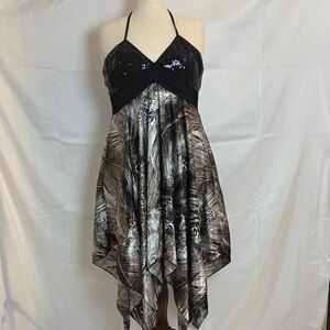 Chic Asymmetrical Halter Dress in Black and Brown